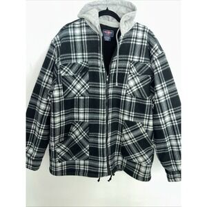 Arctic Wear Men's Plaid Lined Hooded Jacket Black White 2XL Hunting Camping